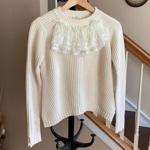 MANOUSH Knit Lace Merino Wool Knit Sweater Ivory Cream color Size XS